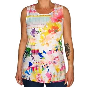 Christopher & Banks Floral Sleeveless Tunic Size Medium White Pink